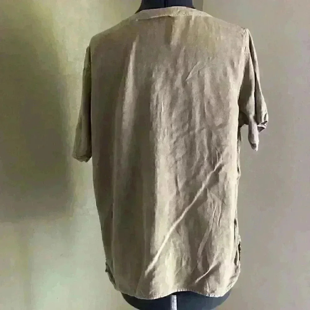 Vtg Speed Start Brown short sleeve embroidered button blouse top large - Picture 6 of 6